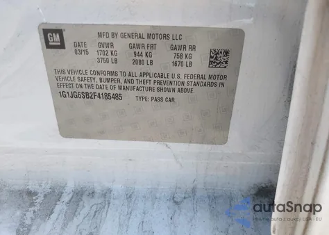 2015 Chevrolet Sonic Rs Auto from USA, damaged, VIN 1G1JG6SB2F4185485